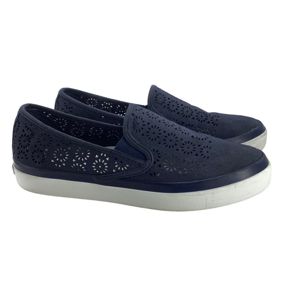 Sperry Perforated Floral Lace Fashion Sneakers Shoes Women 11 Navy Blue Slip On